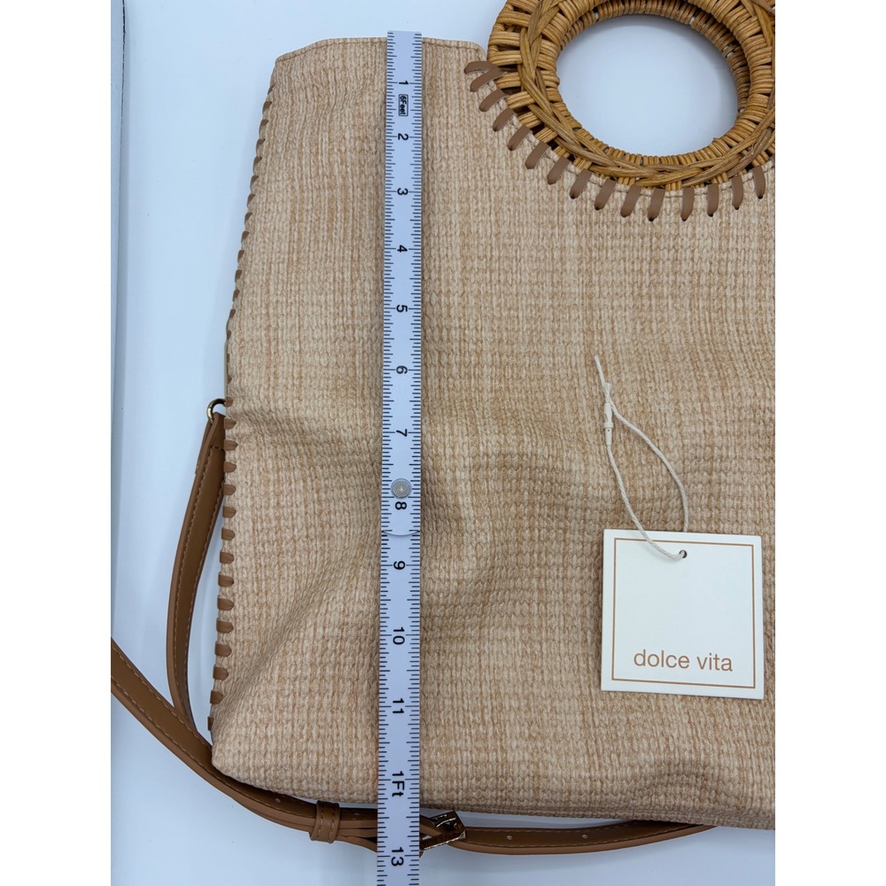 Dolce Vita Lilah Natural Woven Straw Tote Bag Rattan Round Handle Crossbody NEW - Picture 6 of 7
